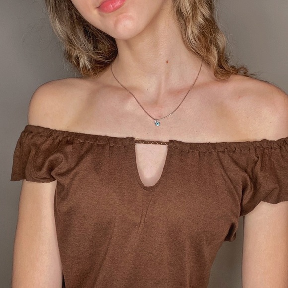 HOST PICK ⭐️2/$35⭐️  Y2K Brown Off the Shoulder Open Back Top - Picture 1 of 7